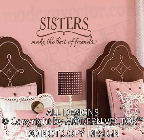 Sisters Best Friends Quote Vinyl Wall Decal Lettering